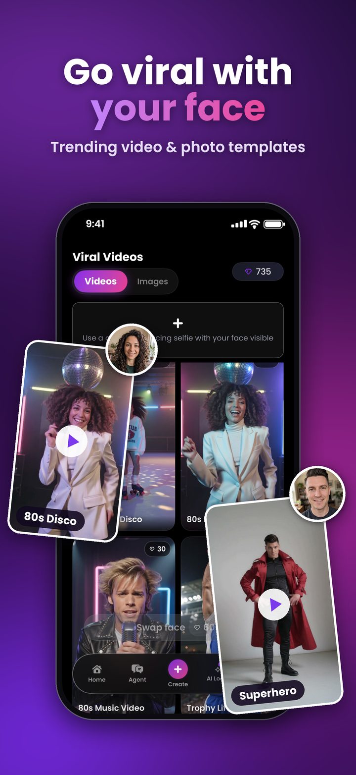 Viral templates with your face in Lenz AI